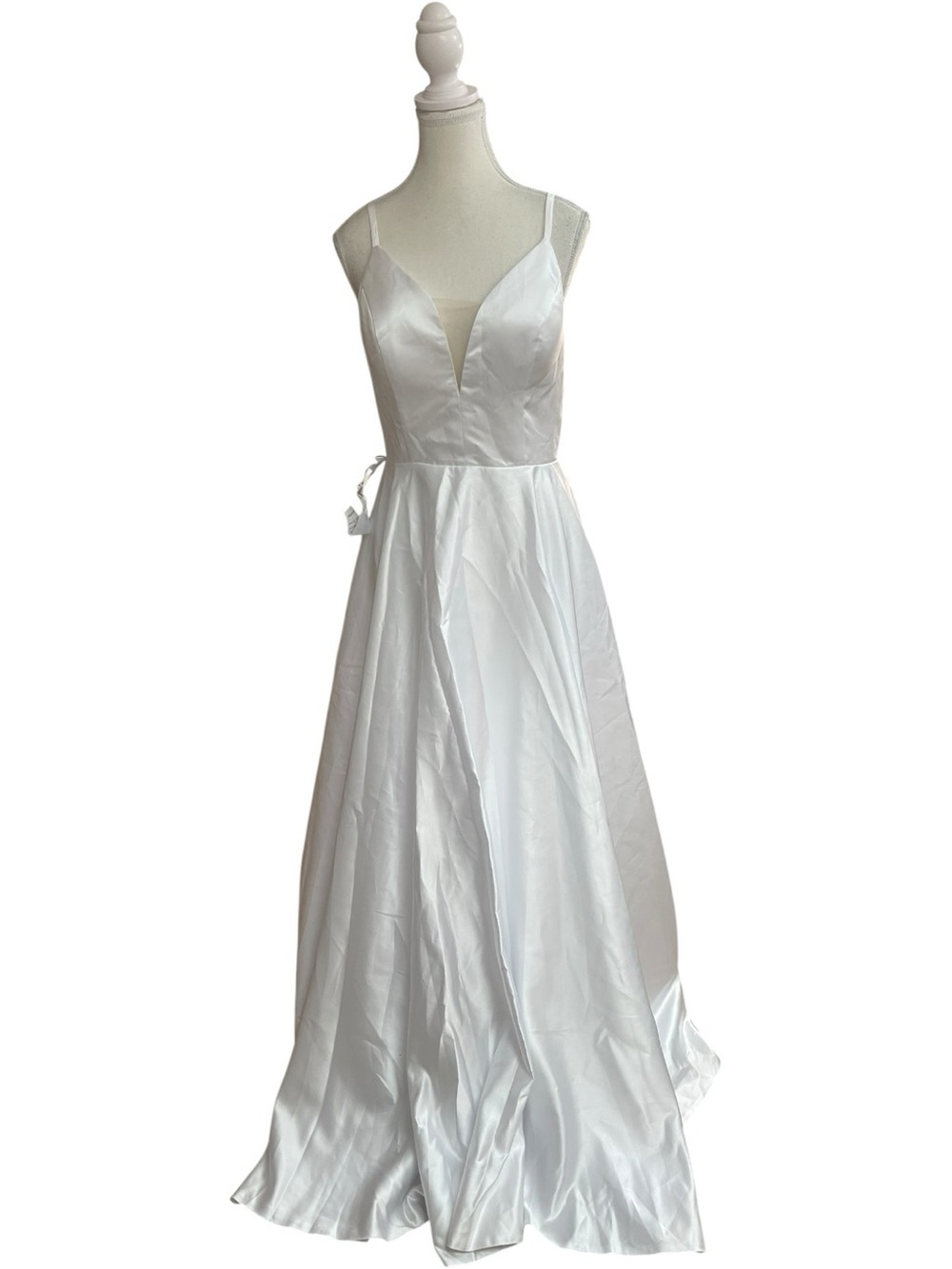 Miss Veil Satin V-Neck A-Line Gown Dress White Ivory